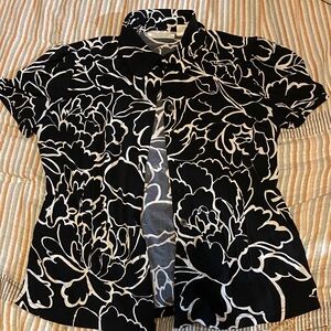 Floral Black and White Button Down Shirt